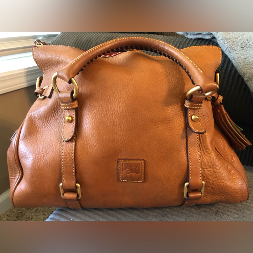 Large Dooney & Bourke Florentine Satchel Natural Bag Purse Leather No Strap